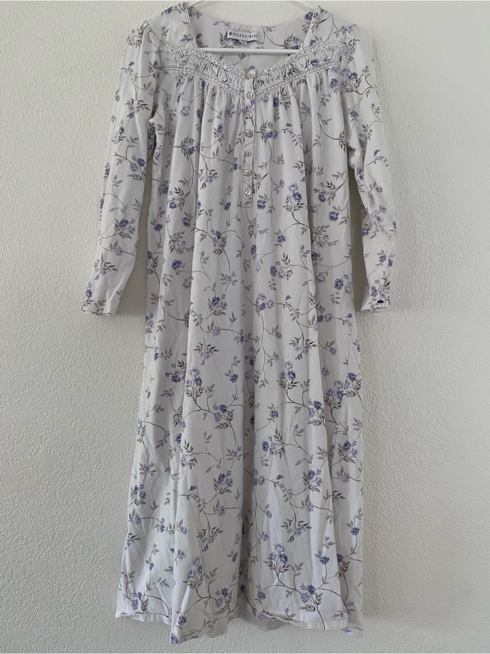 Eileen West Cotton Nightgown Long Sleeve Purple Floral Moomoo Cottage Ballet XS